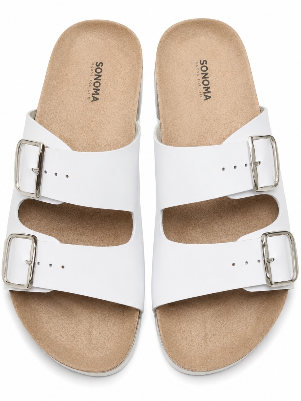 Sonoma White Double Buckle Sandals Comfort Footbed Casual Summer Slides size 7